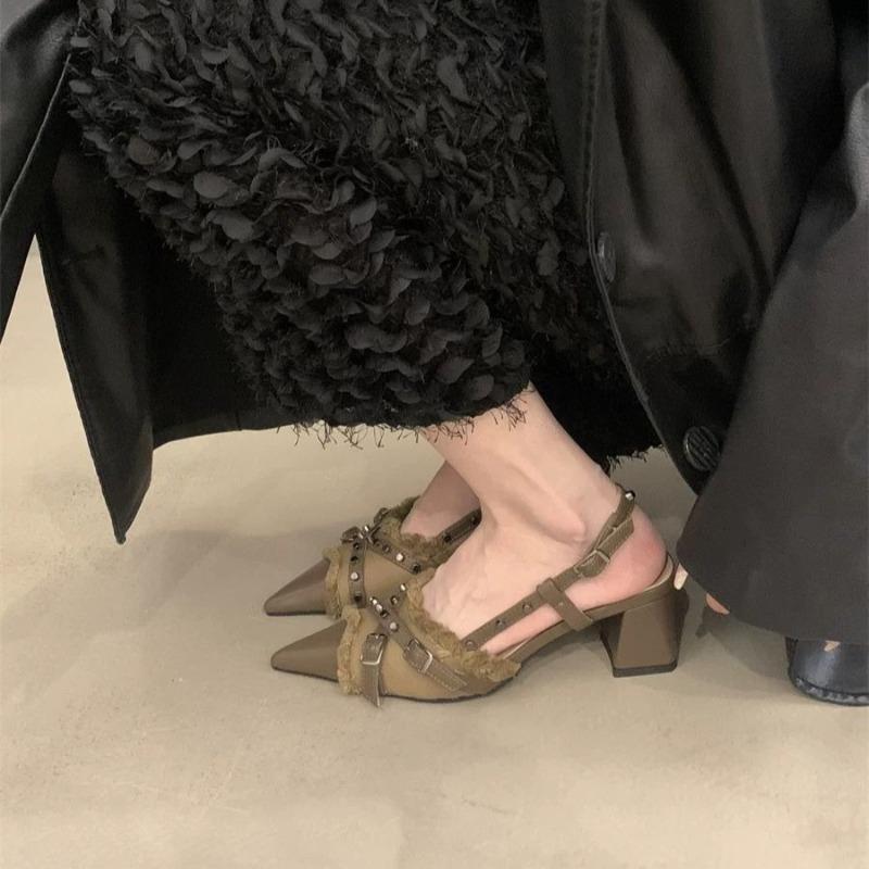 Fashion Women High Heel Shoes French Black Temperament Bag Head Sandals Women Elegant Fad Pumps Banquet Party Wedding Shoe Zapatos Mujer