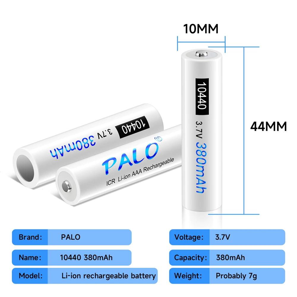 PALO 20-40pcs 10440 Battery 380mAh Top Button 3.7V 10440 Rechargeable Lithium Battery AAA 3A Rechargeble Li-ion Batteries