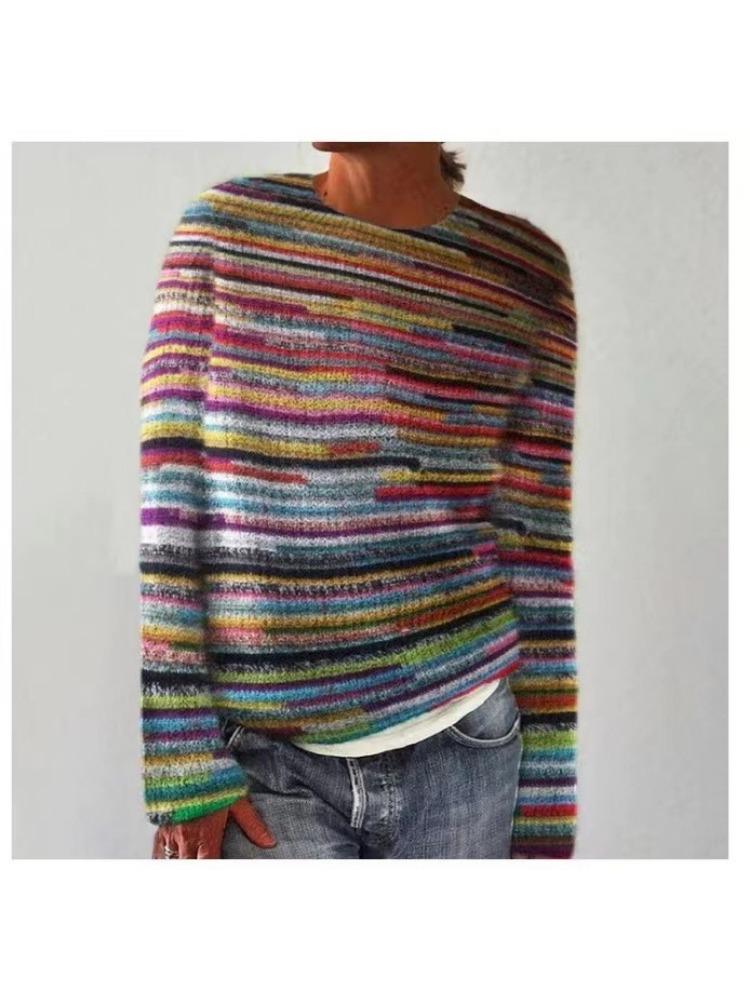 Γυναικείο Πουλόβερ Μακρυμάνικο με Στρογγυλή Λαιμόκοψη, Χρωματικούς Μπλοκ, Άνετη Γραμμή, Μοντέρνο Πλεκτό Πουλόβερ, Πολυτελής Άνετη Εφαρμογή, Κολακευτική και Ευέλικτη Μπλούζα