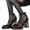 Fashion Punk Gothic High Heels Pumps Women 2024 New Rose Heeled Patent Leather Shoes Woman Ankle Straps Black Mary Jane Shoes