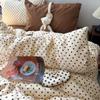 Cream Polka Dot Cotton Bedding Set - Skin-Friendly Duvet Cover, Pillowcase, Bed Skirt - Ideal for Dorms, Spring/Autumn Style.