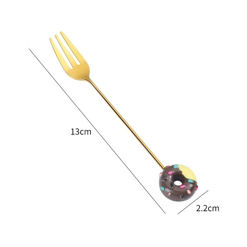 Cuillère-Fourchette Donut Mignonne en Acier Inoxydable Cuillères à Glace Gâteau Dessert Cuillère à Remuer le Café Bonbon Mignon Dessin Animé Cuillère à Thé Vaisselle
