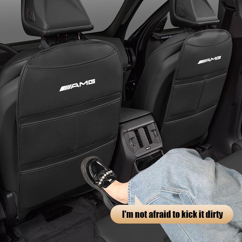 Car Seat Back Protector Anti-Kick Mats PU Leather Anti Dirty Pad With Storage Auto Accessories For Mercedes Benz AMG A B C E G