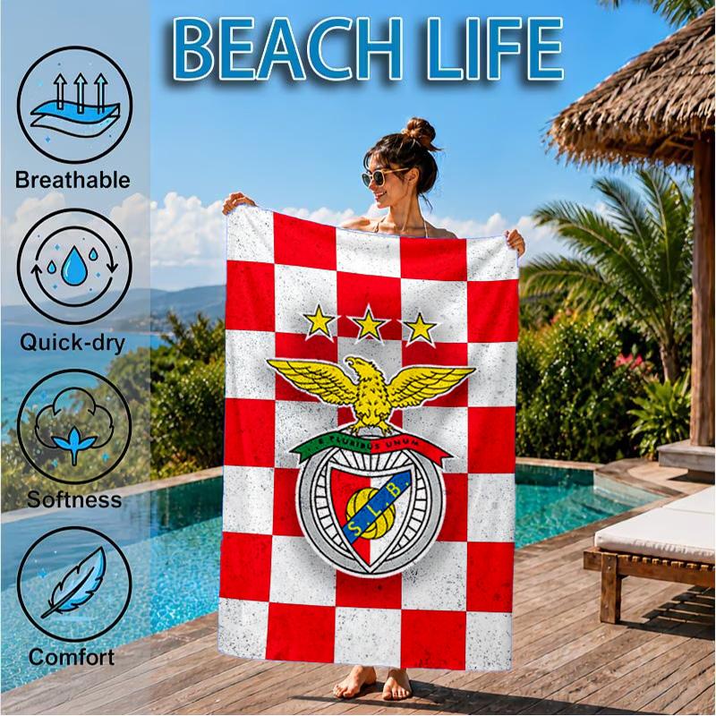 Ben Football Crest Printed Microfiber Beach Towel, Soft And Absorbent, Quick-Dry, Ideal for Summer Travel, Beach Essential, Swimming Pool