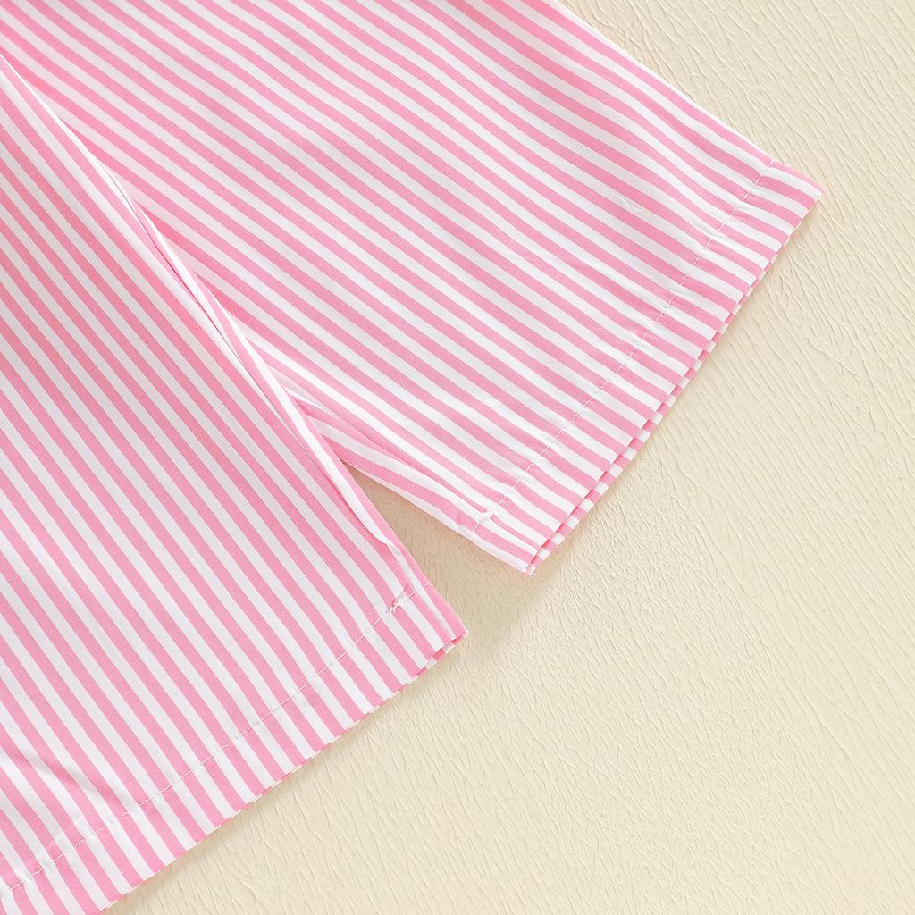 Baby Girl Summer Outfits Striped Bows Ruffled Hem Crew Neck Sleeveless Tank Tops and Pants 2 Pcs Set