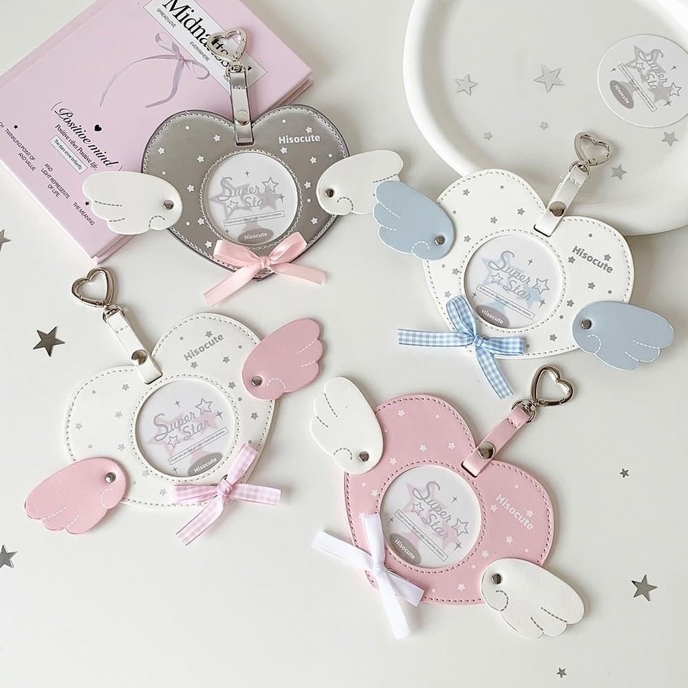 Love Heart Wings ID Photo Photocard Frame with Keychain Idol Card Display Protector  Girls Gift
