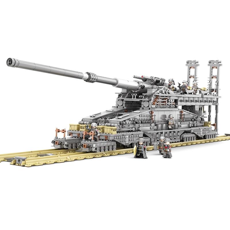 KAZI 10005 3846 Teile Bausteine ​​Deutsche 80 cm K[E] Eisenbahngeschütz Militärserie Spielzeug für Kinder