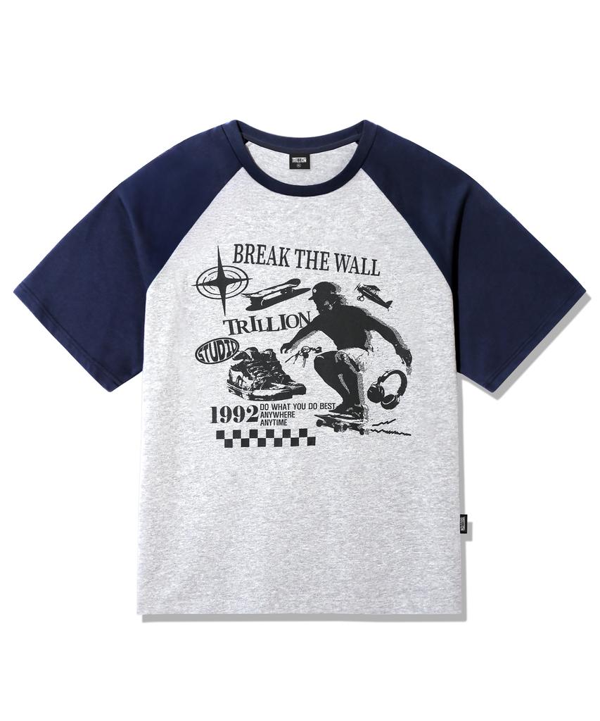 TRILLION Skateboard Pigment Graphic Raglan Short Sleeve_Navy