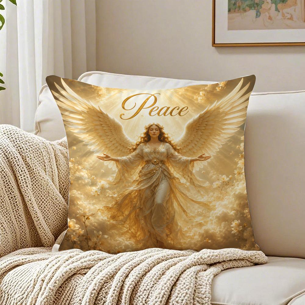 Angel Wing Divine Guardian Cushion Cover Double-Sided Plush Sofa Cushion Covers Organic Breathable Invisible Zipper