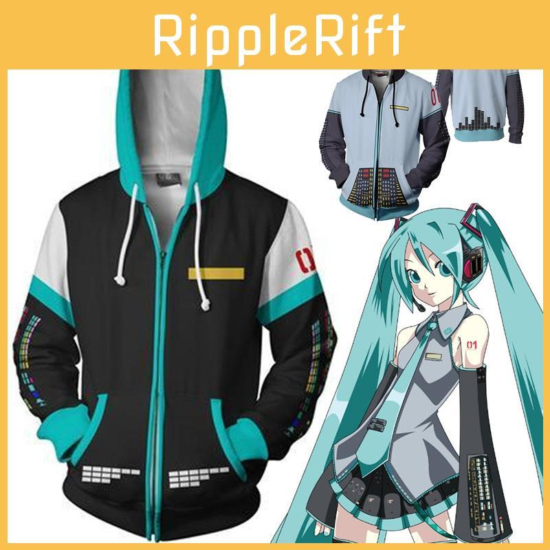 Stylish Hatsune Miku Vocaloid Zipper Hoodie With Soft Material For Everyday Wear