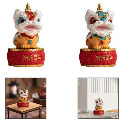 Figurine de Danse du Lion Statue Feng Shui Style Chinois Résine Pièce Maîtresse Créative Décoration de Bureau Ornement Lion pour Chambre à Coucher Armoire