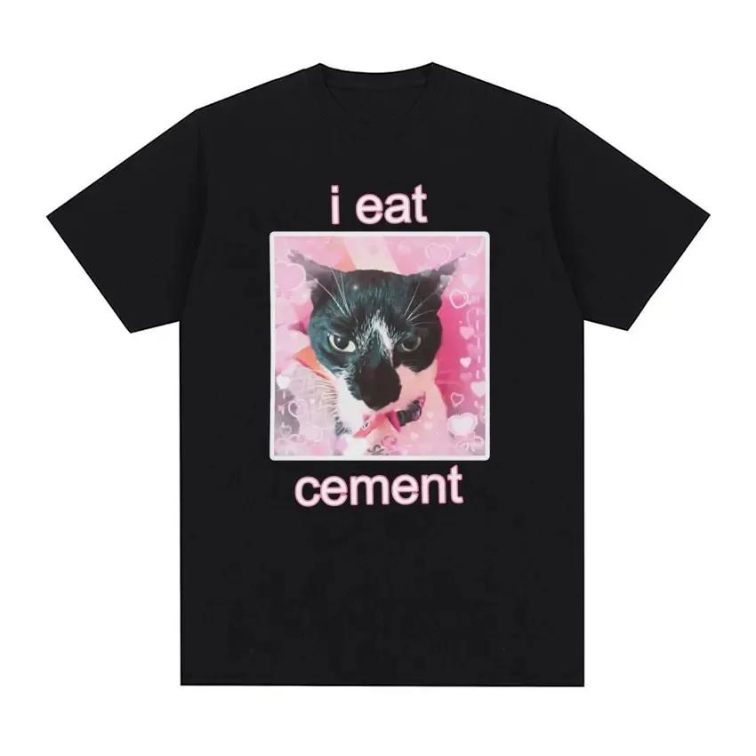 I Eat Cement Cursed Cat Funny Meme T Shirt for Women Fashion Casual Short Sleeve T Shirts Women T-shirt Tops