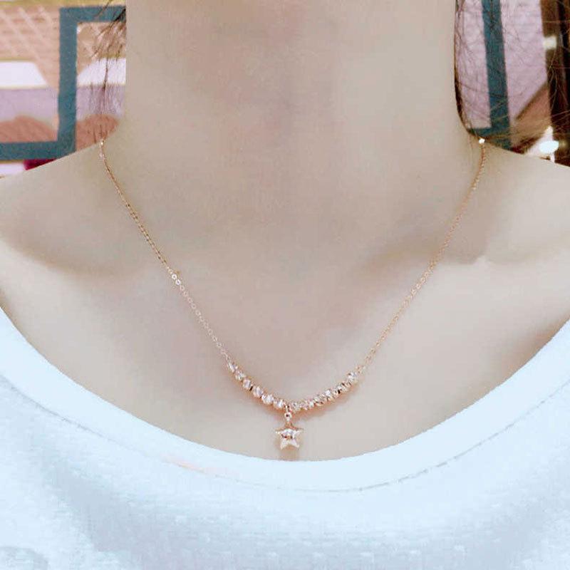 Purple Gold Pentagram Necklace, Shiny Rose Gold-Plated Color Gold Temperament Fashion Bead Necklace