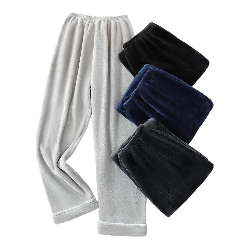 LangSha Men's Long Pants, Winter Flannel Warm Fleece-Lined Thick Coral Fleece Trousers, Home Pants, Black, 3XL
