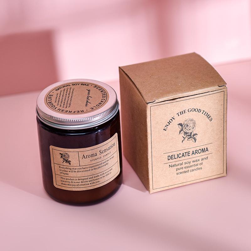 

Small Brown Scented Candle Gift Box Handmade Vegetable Wax Unscented Candle brown large cup