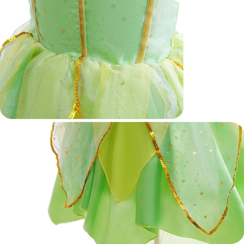 Toddler Girls Tinkerbell Costume Cosplay Dress Set Kids Princess Fairy Fancy Dress Halloween with Wings Green Size Years Old 120 [Dressy Daisy] 6-8