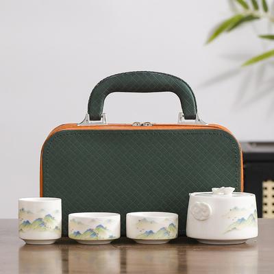 Chinesisches Stil Tragbares Reise Keramik Tee Set Outdoor Camping Trockenaufguss Teetisch Kung Fu Teekanne Teetasse Tragbare Tasche Geschenkbox