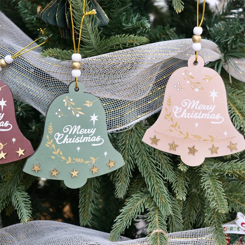 Christmas Wooden Bell Pendant Christmas Tree Hotel Shop Window Car DIY Atmosphere Props Decorative Pendant Small Gift Ornaments