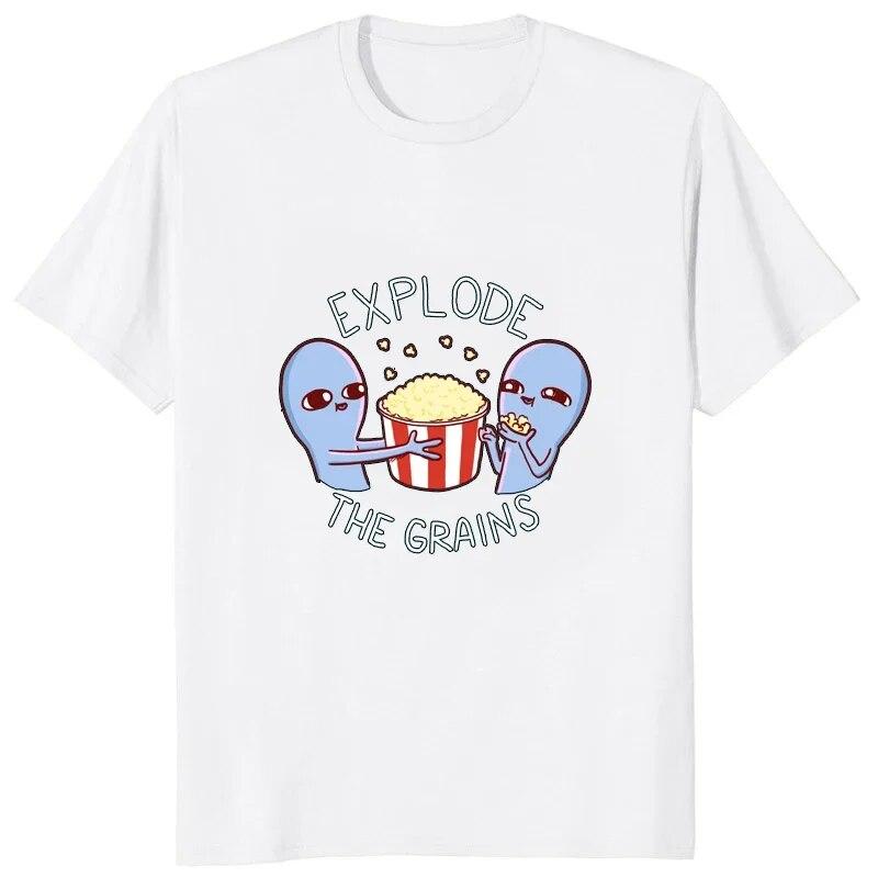 

Explode The Grains, новинка, футболка с рисунком «Странная планета, юмор», мультяшный принт, повседневная модная одежда унисекс, мягкая женская футболка 3XL