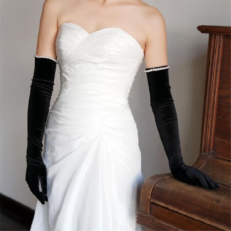 Elegant Black Velvet Bridal Gloves Long Length Soft Arm Gloves for Wedding Operas Theme Costume Event Gathering Wear