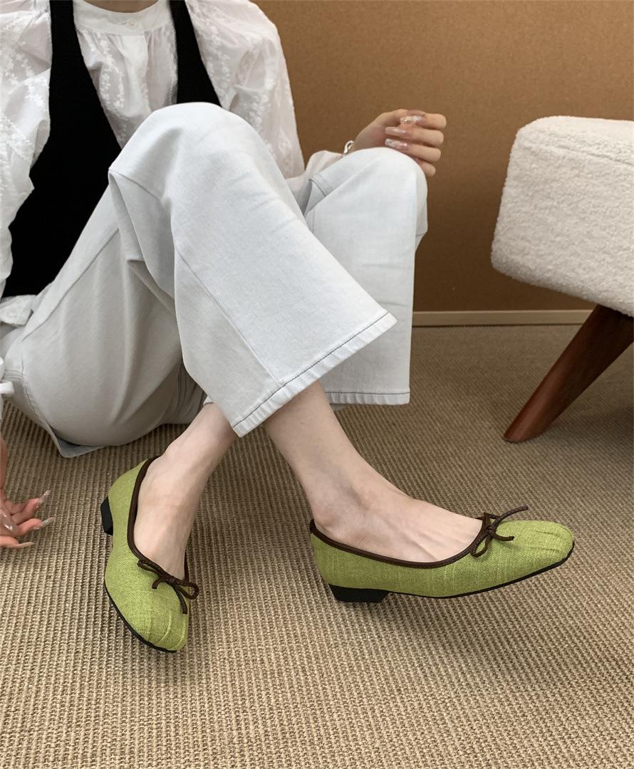 

2025 new spring and summer niche design Korean version bow single shoes flat women s shoes casual Mary Jane shoes 39 зелений