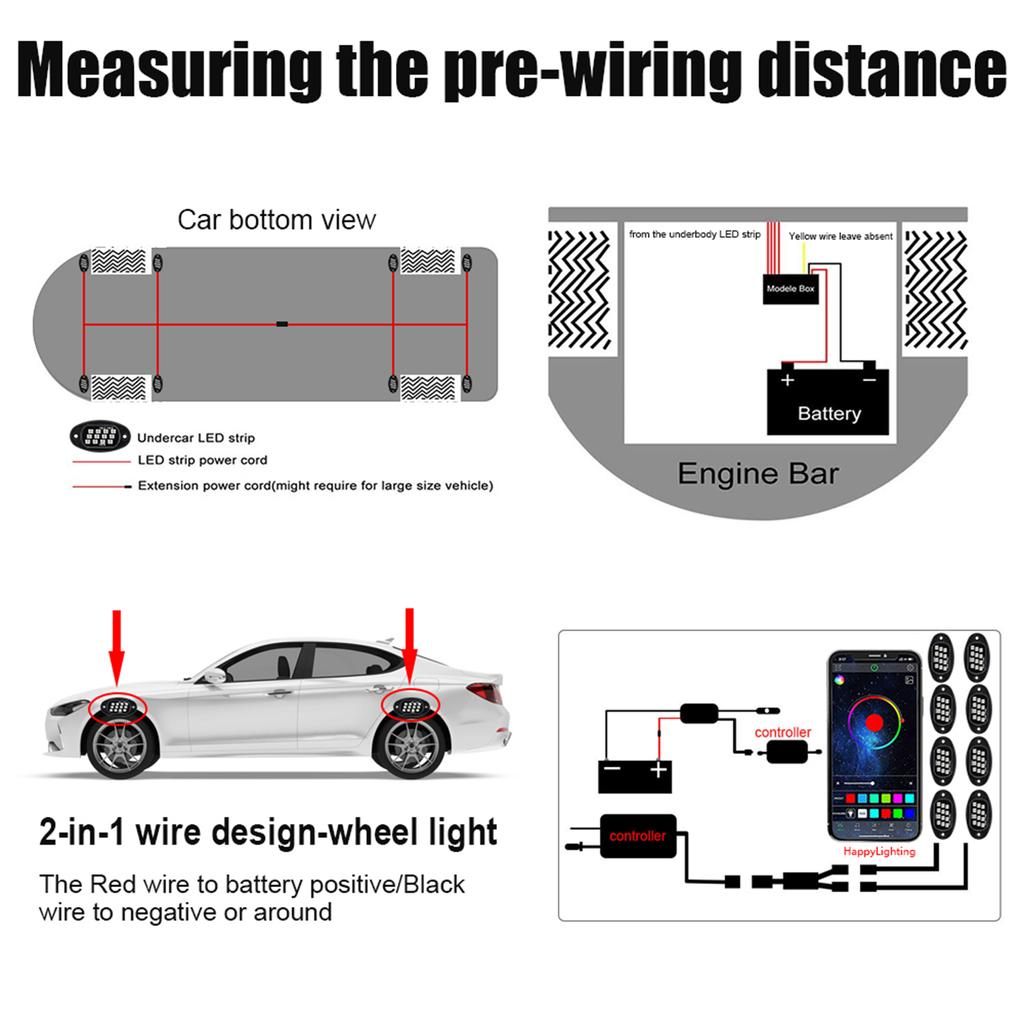 Multi-Color Led Rock Lights With  Brightness App Control And  Music Synchronization—Ideal For Suvs Atvs