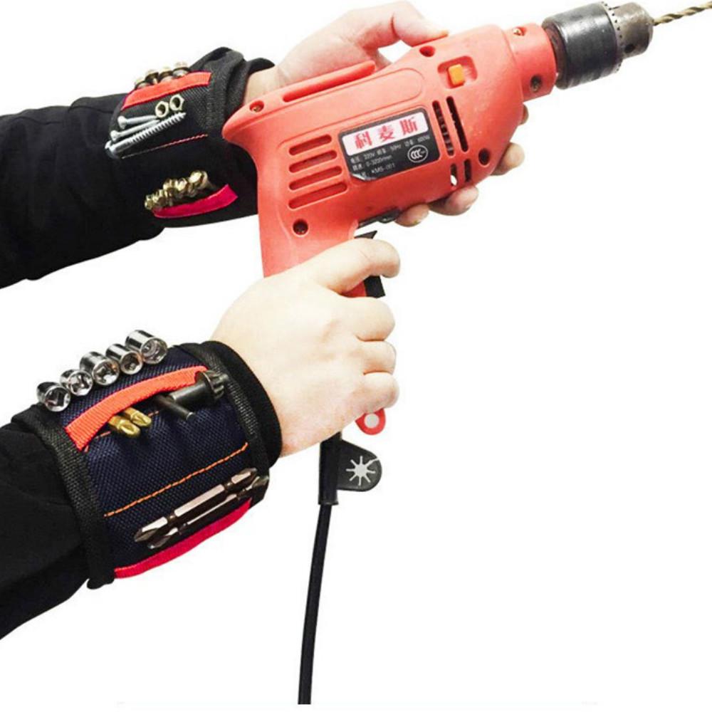 Magnetic Wristband Portable Tool Bag Electrician Wrist Tool Belt Screws Nails Drill Bits Holder
