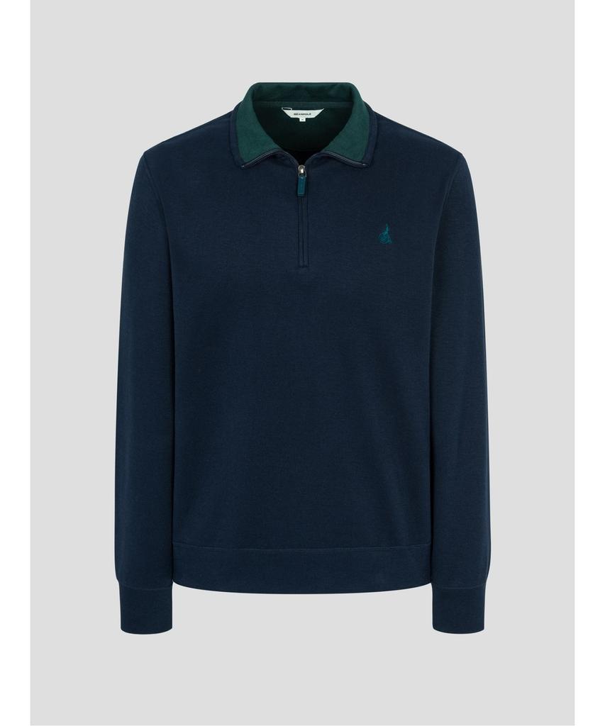 Binpolmen Classic Soft Cotton Quarter-Zip T-Shirt Navy