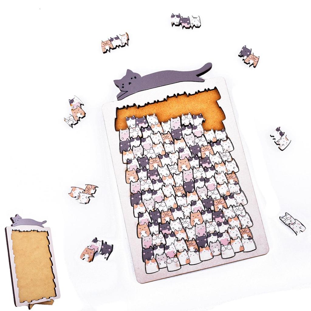 Cat Stacking Wooden Puzzle: Irregular Shape, Creative Educational Toy, Immersive Decompression Birthday Gift for Kids
