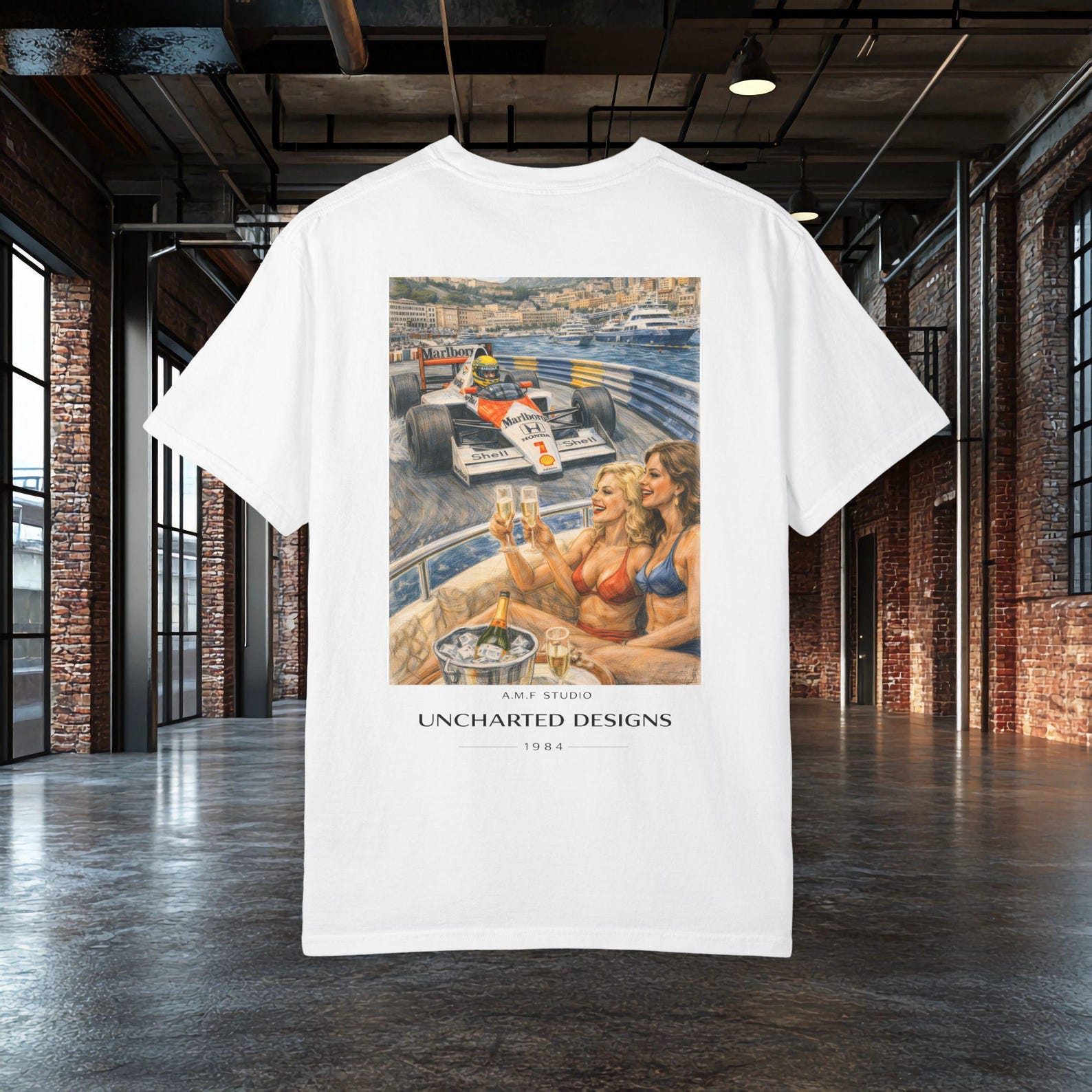 Senna Vintage Formula Racing Shirt, Retro Grand Prix Graphic Tee F1 | AMF Studio Uncharted Designs S