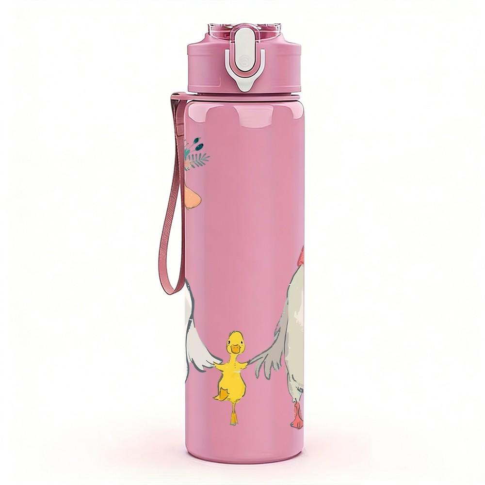1PC Three Geese Family Cartoon Print 750ml Color Plastic Sports Water Bottle Leakproof Flip Straw Lid Suitable for Sports Office Home Use