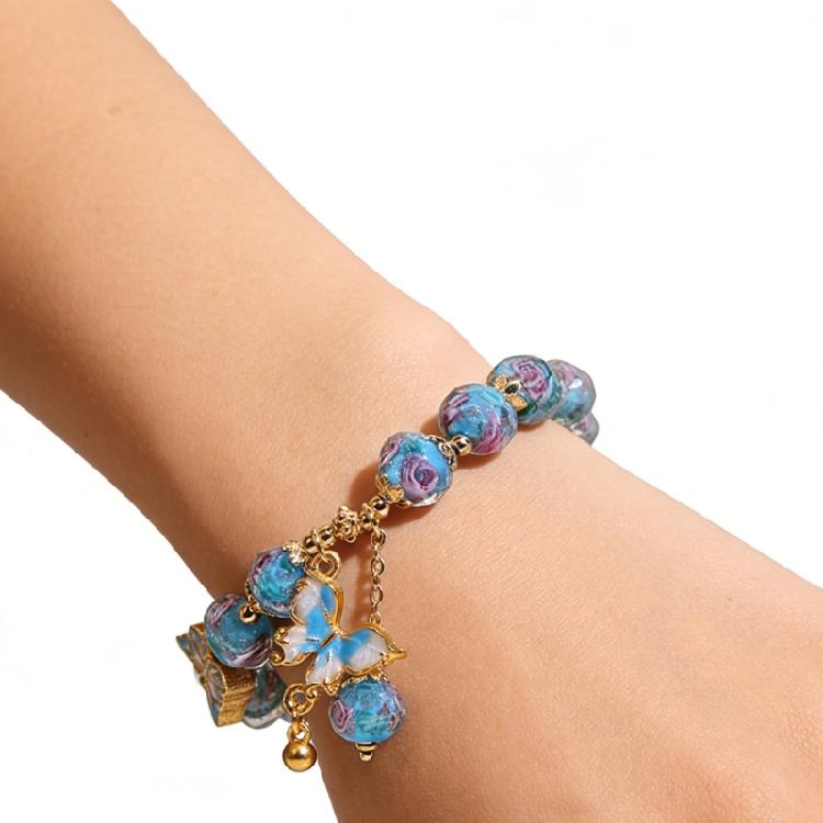 Glass Bead Butterfly Pendant Bracelet Rose Garden Design Offering Comfortable Beads Bracelet for Special Occasions