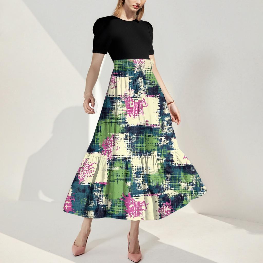 Dame Mote Casual Belte Kortermet Rund Hals Søm Elegant Temperament Kjole