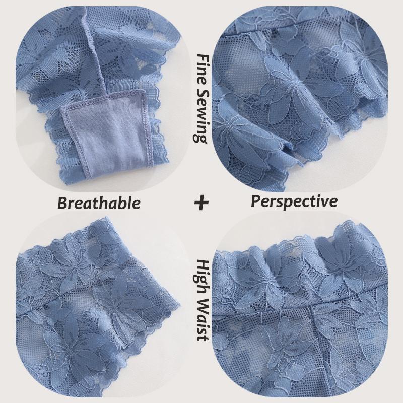 3Pcs/Set Women's High Waist Panties Ladies Sexy Lace Hollow Out Thong Breathable Transparent G-strings Solid Color Soft Lingerie