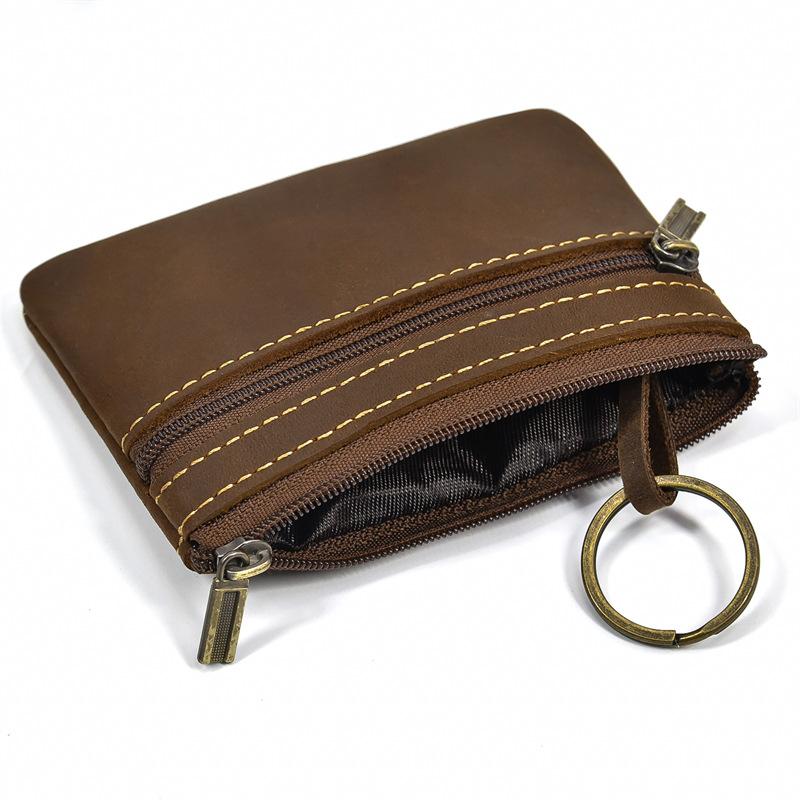 Leather Change Bag Retro Leather Casual Small Money Bag Cowhide Zipper Change Bag Handmade Coin Bag