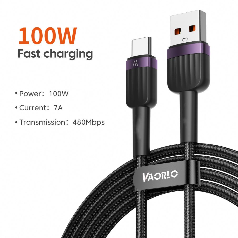 

VAORLO 7A USB-кабель для зарядки Type-C, 100 Вт, флэш-зарядка, кабель для передачи данных Super Charge, совместимый с телефонной линией Huawei Xiaomi, быстрая зарядка фиолетовый