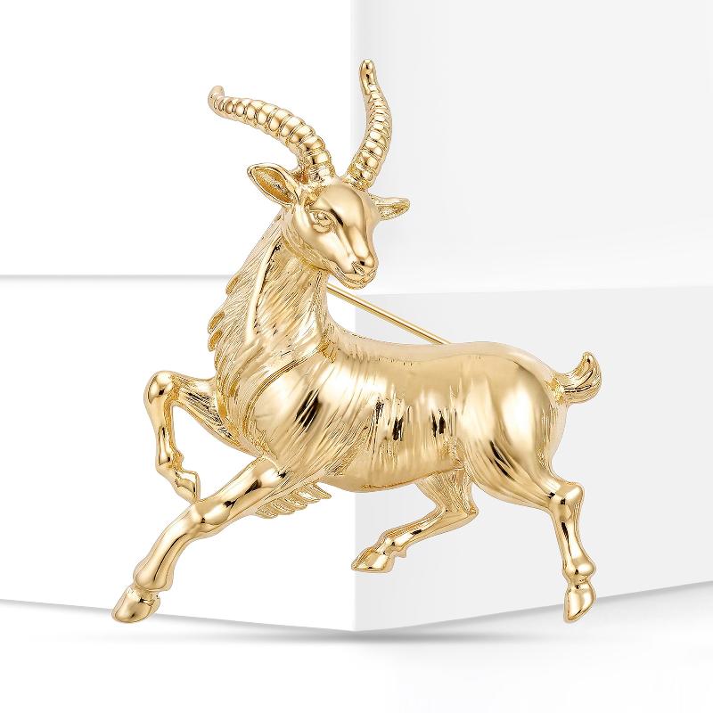 Luxury Glossy Antelope Brooches For Women Unisex Zodiac Animal Pins Casual Party Jewelry Accessories Gifts Decoration
