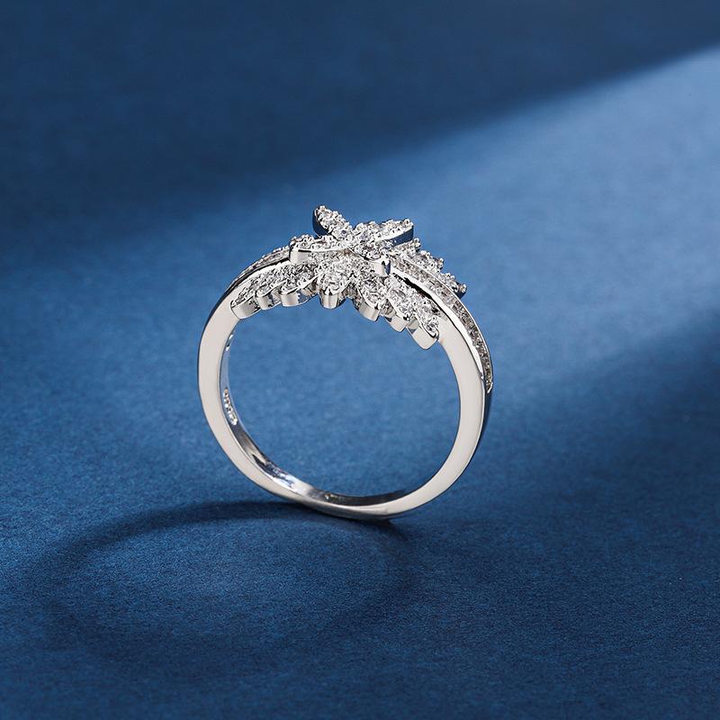 Ebay New Inlay Design Princess Cut Diamond Leaf Marquise Zircon Ring European and American Micro-inlaid Engagement Ring for Women