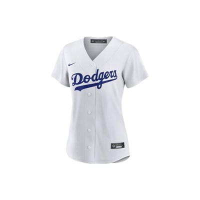 Koszulka damska z krótkim rękawem z dekoltem w serek i nadrukiem literowym Los Angeles Dodgers Biała T773LDWHLD7-B35