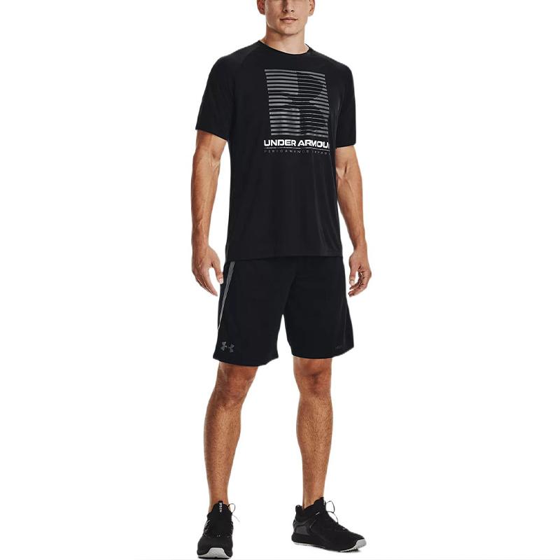 Under Armour Printed Crew Neck Raglan Short Sleeve T-Shirt Men Tops Black 1370653-001