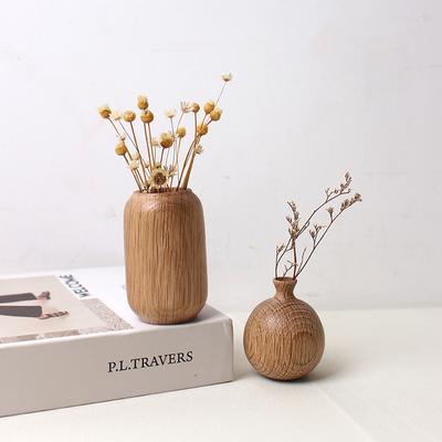 Wooden Flower Vase Natural Solid Wood Plants Flower Pot Art Vases Wedding Home Office Table  Decoration Crafts