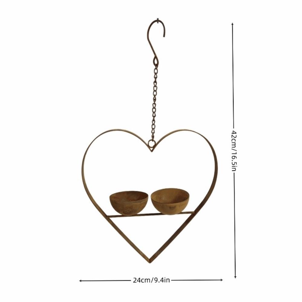 Double Bowl Hanging Bird Feeder Iron Art Bird Feeding Station Heart Shape Bird Feeder  Outdoor Use