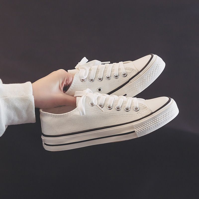 Fashion Canvas Shoes for Women Flat Whit Lace Up Spring Autumn Woman Footwear Original New in High Quality Trends 2025 Daily Routine 39