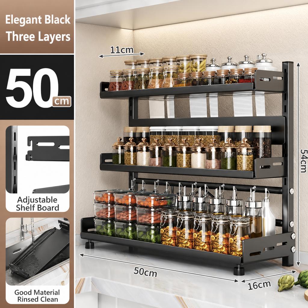 Kitchen Spice Rack Storage Organizer Countertop Knife Holder Modern Minimalist Carbon Steel
