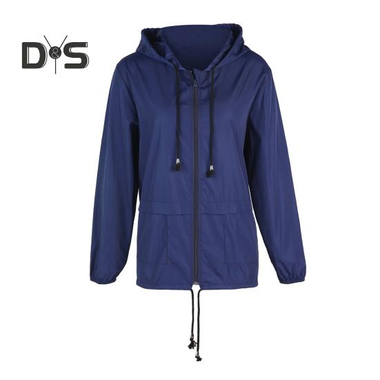 Giacca antipioggia da donna, leggera, comoda, casual, per campeggio, escursionismo, con cappuccio, impermeabile, foderata, antivento, con tasche