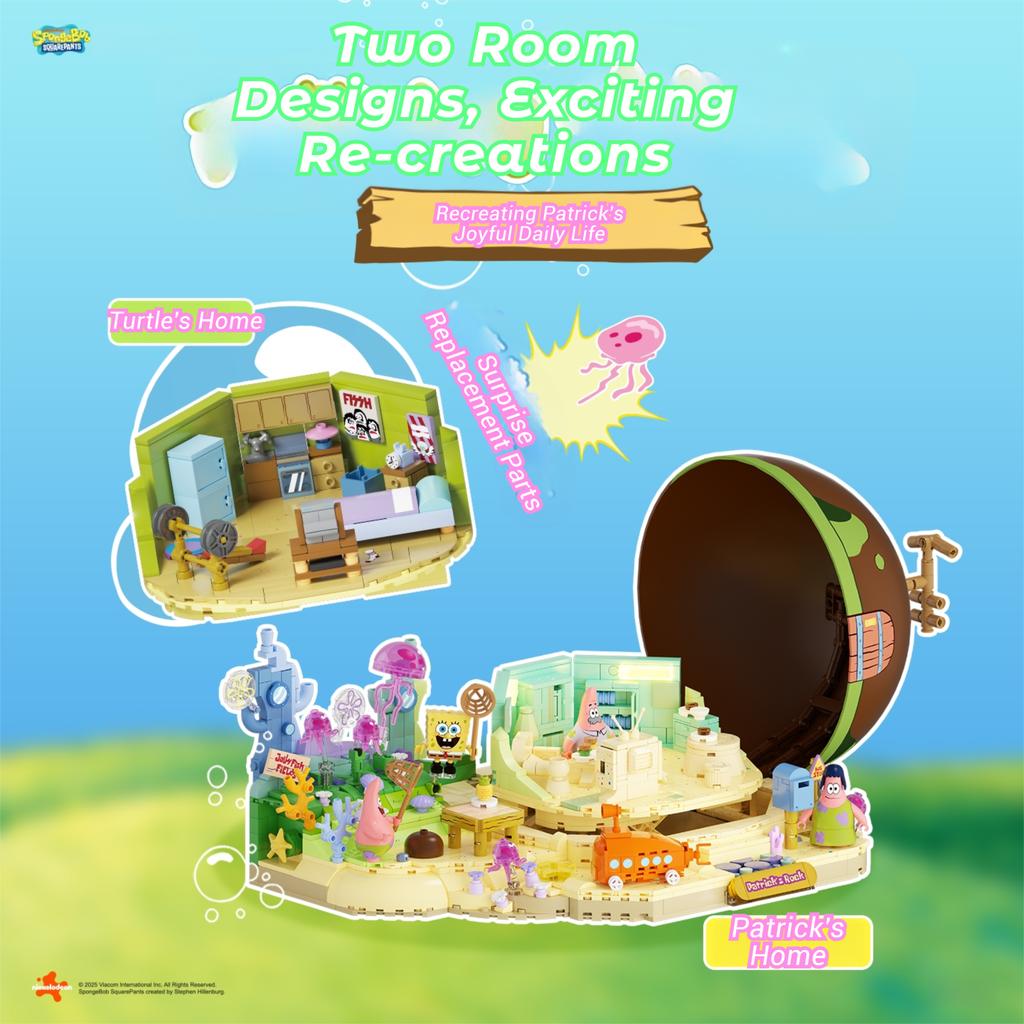 Non-Toxic Patrick Star Rock House Building Blocks Spongebob Squarepants Series Cartoon Model Bricks Desktop Collectible Ornaments Kids Toy