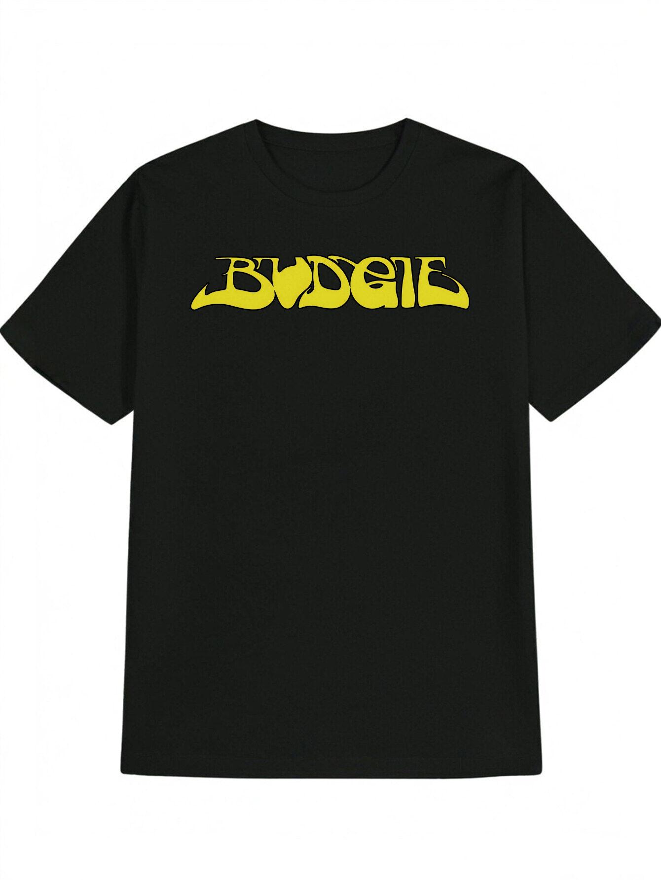 Casual Short Sleeve T-shirt - Bold Yellow BUDGE Graphic Print XL