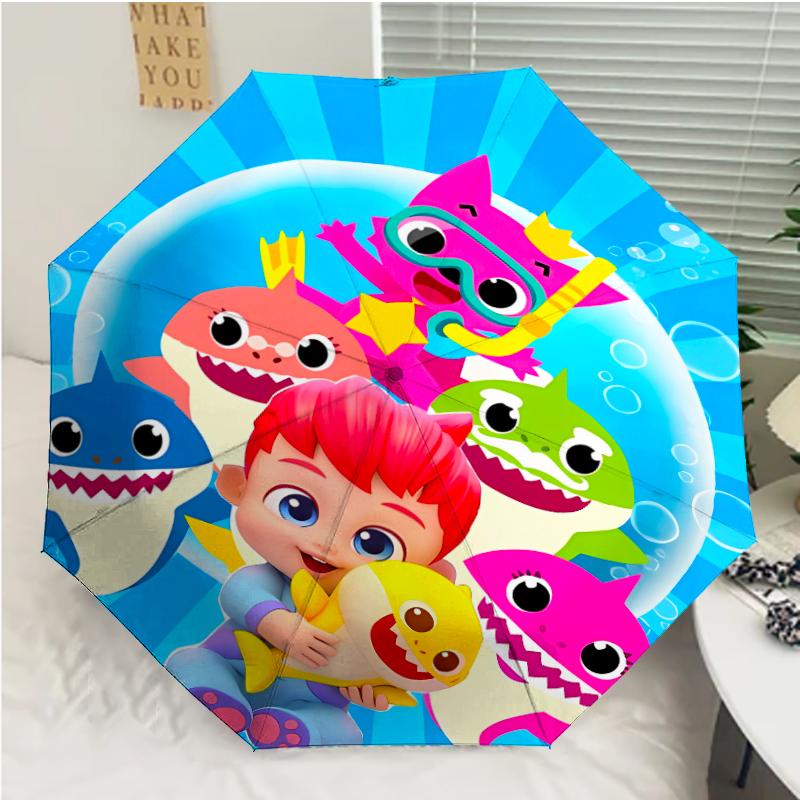 B-Baby Shark Print Automatic Umbrella, 8 Rib Iron Frame, Plastic Handle, Suitable for Outdoor Travel &Daily , Ideal Gift