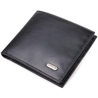 Quality Men's Bifold Wallet Made of Genuine Smooth Leather CANPELLINI Purse 21579 Black