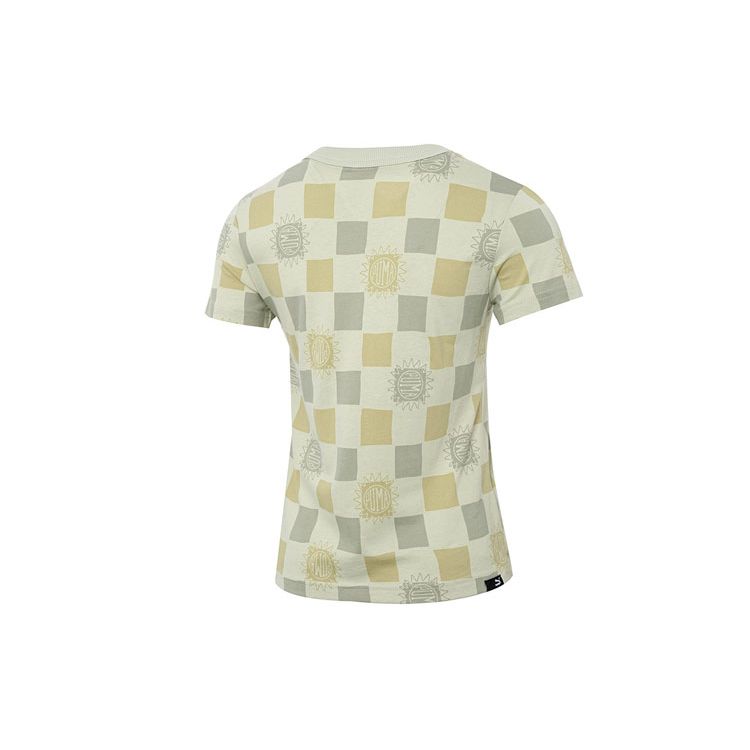 Puma Downtown Aop Tee Checkered Logo Round Neck Short Sleeve T-Shirt Women Tops Light-Green 535379-33